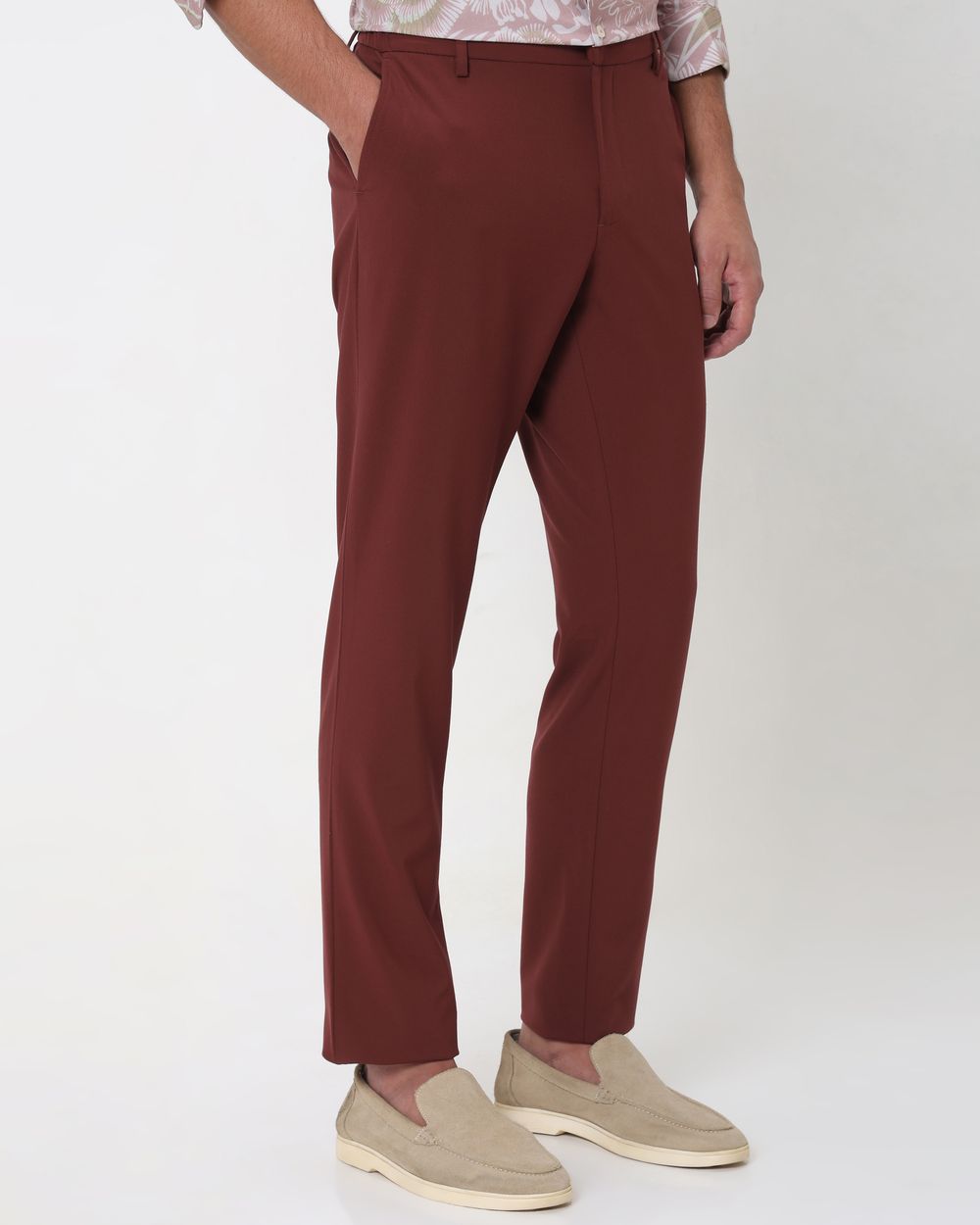 Rust Ankle Length Stretch Chinos