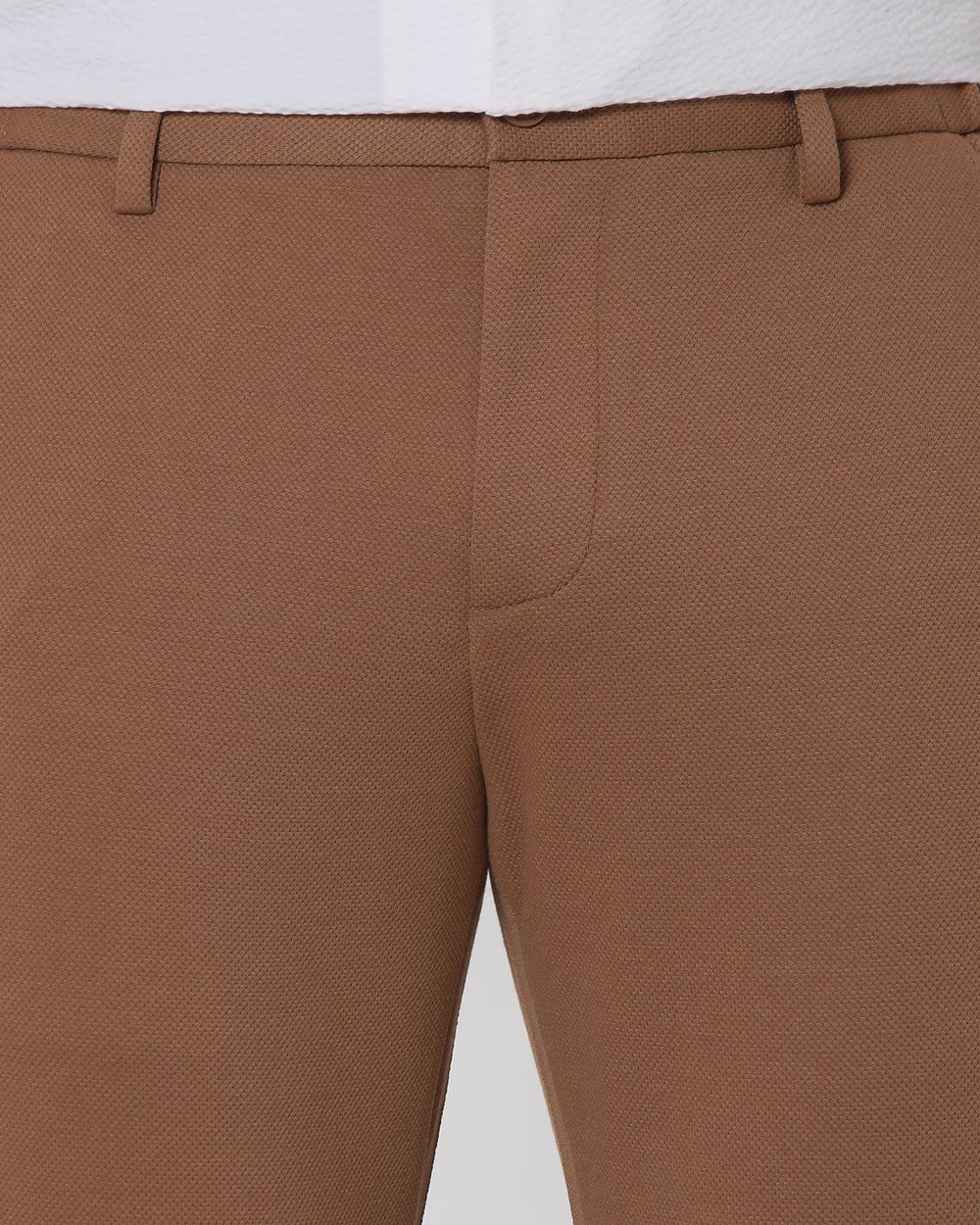 Khaki Slim Fit Textured Jersey Stretch Chinos