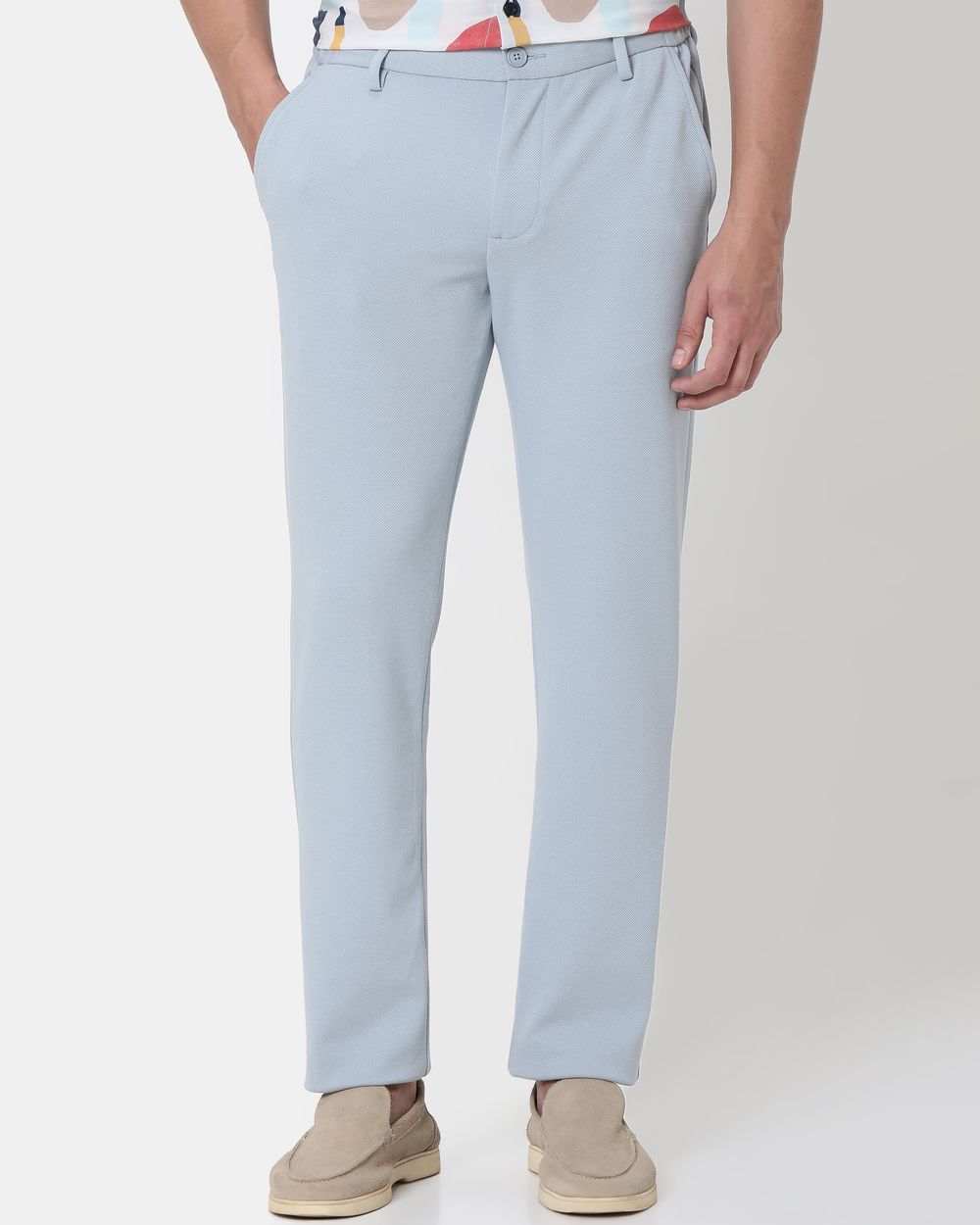 Light Grey Slim Fit Textured Jersey Stretch Chinos