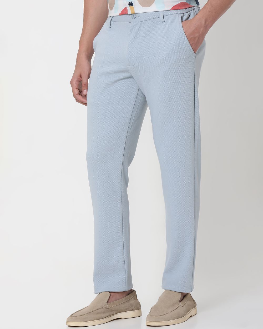 Light Grey Slim Fit Textured Jersey Stretch Chinos