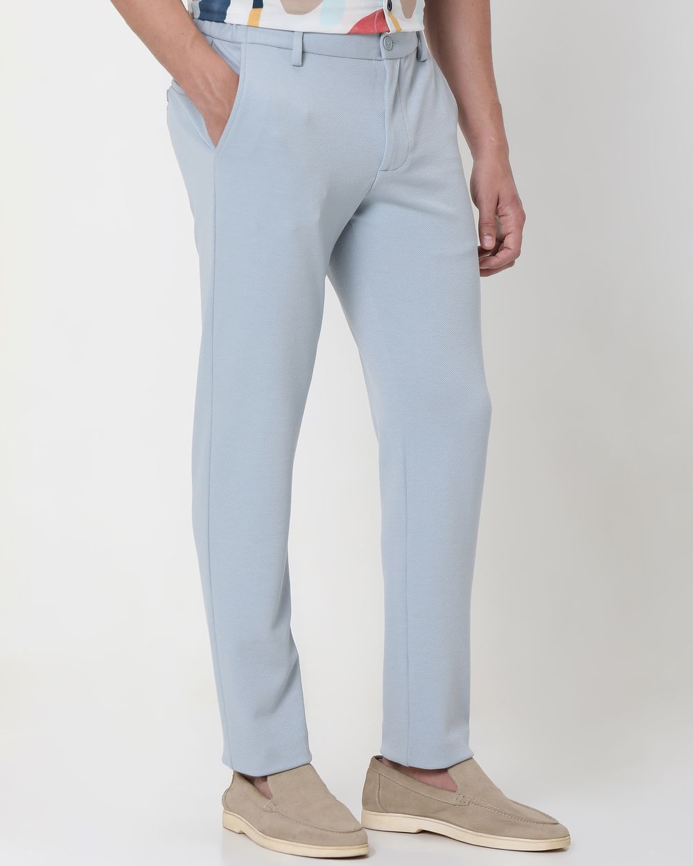 Light Grey Slim Fit Textured Jersey Stretch Chinos