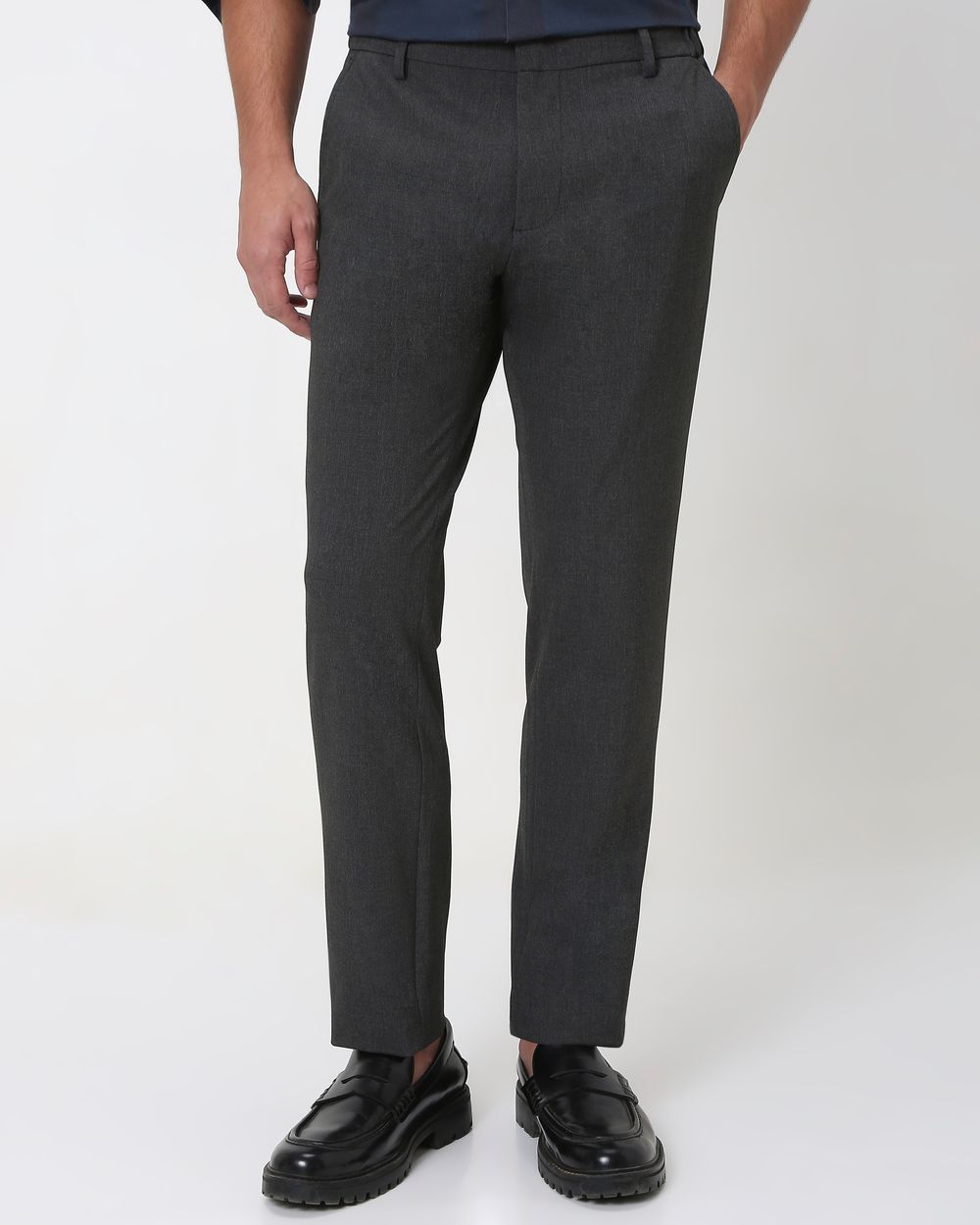 Charcoal Slim Fit Textured Jersey Stretch Chinos Trouser