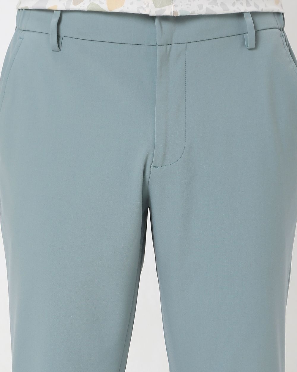 Light Green Slim Fit Textured Jersey Stretch Chinos Trouser