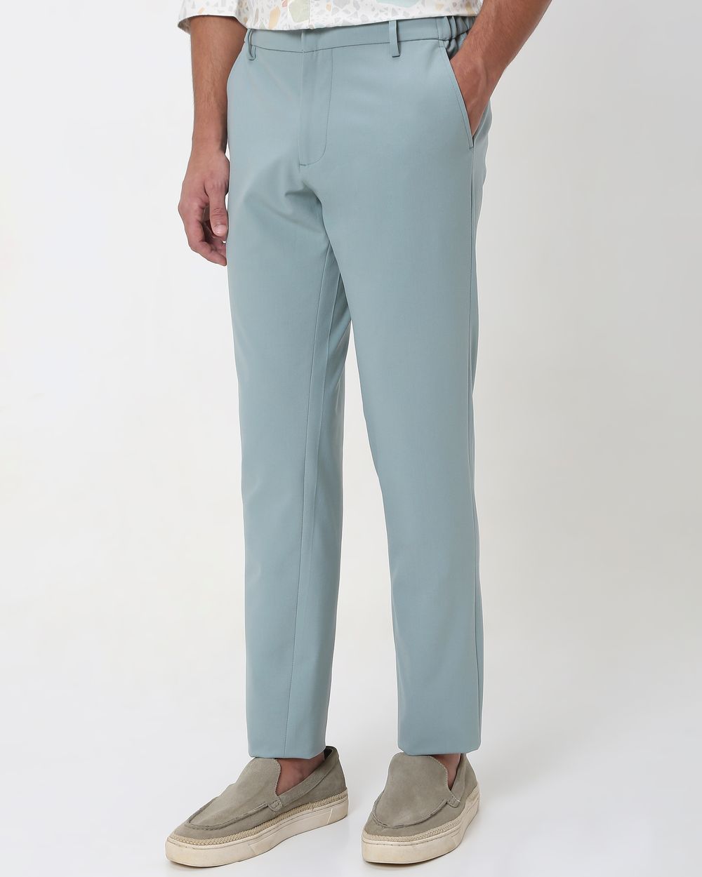 Light Green Slim Fit Textured Jersey Stretch Chinos Trouser