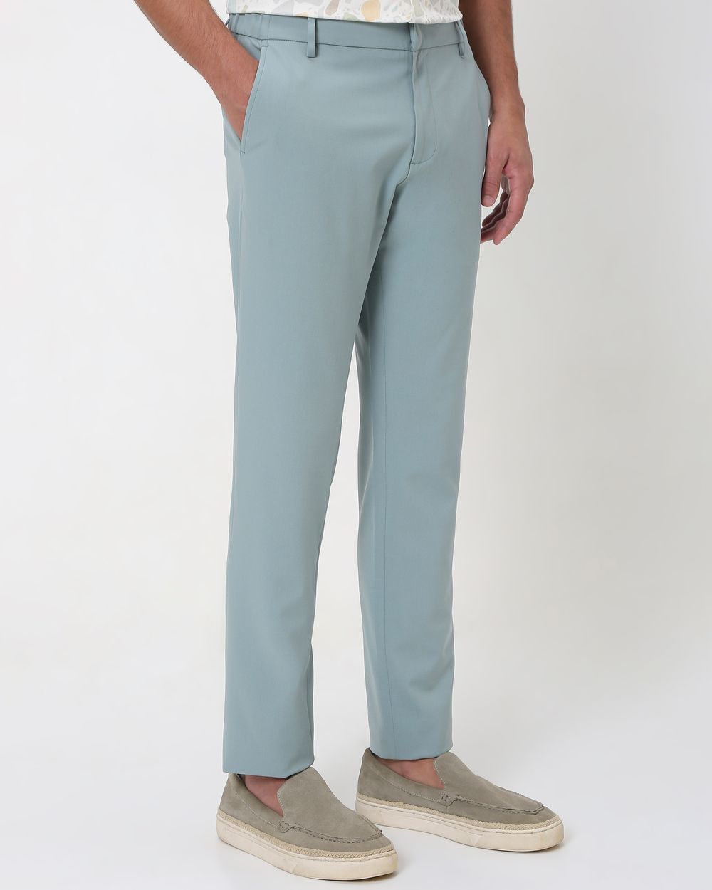 Light Green Slim Fit Textured Jersey Stretch Chinos Trouser