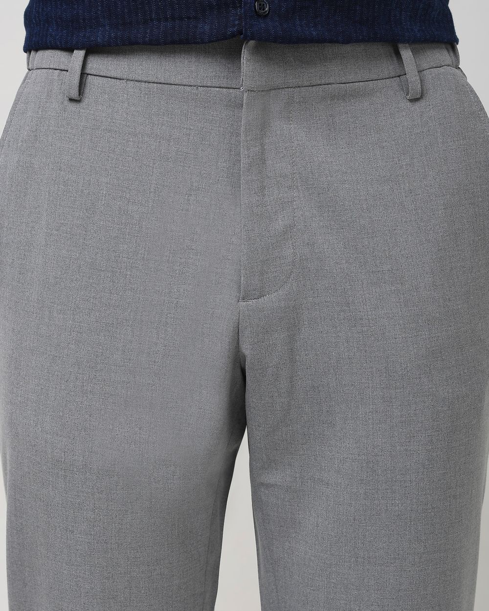 Grey Slim Fit Textured Jersey Stretch Chinos