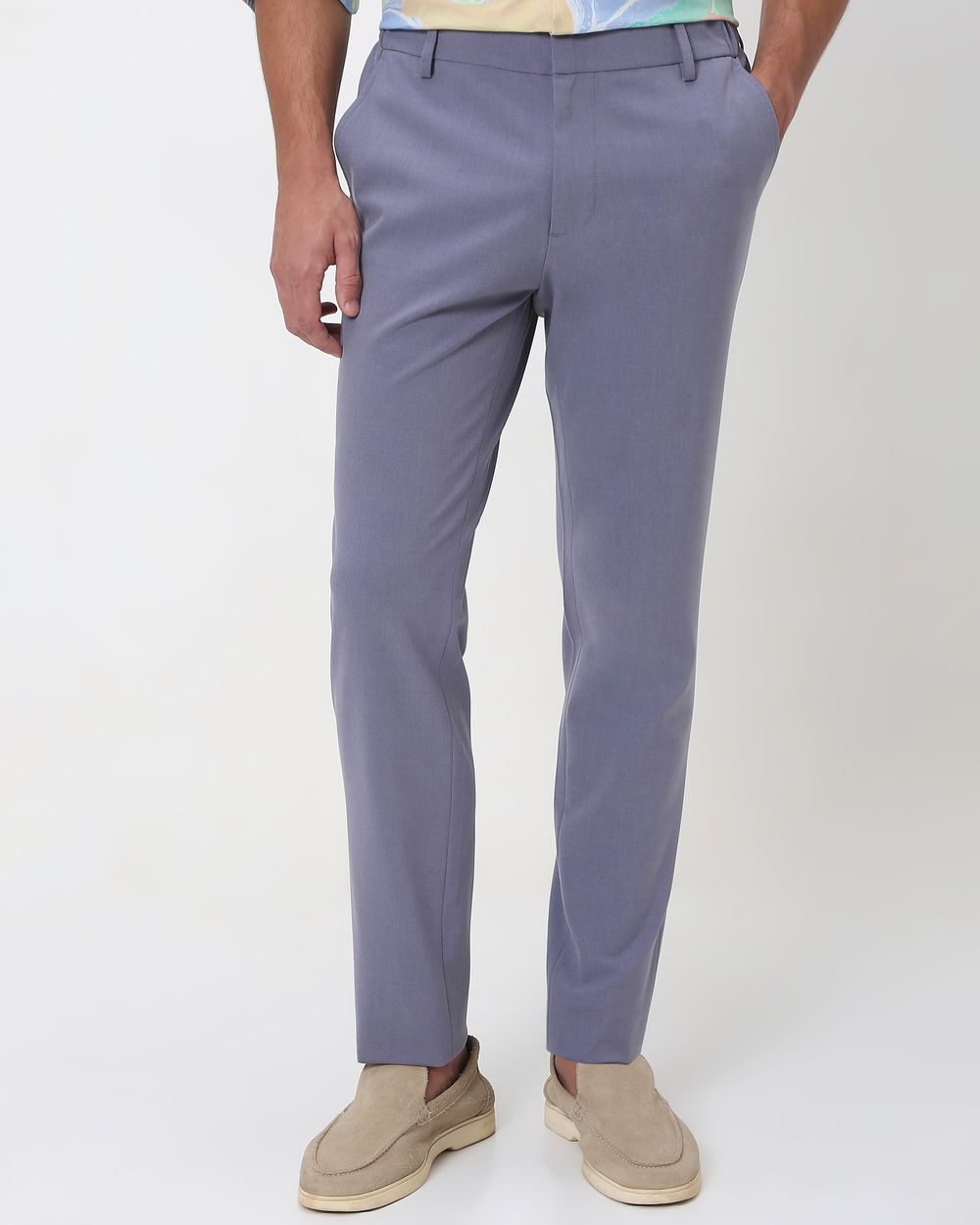 Lilac Slim Fit Textured Jersey Stretch Chinos Trouser