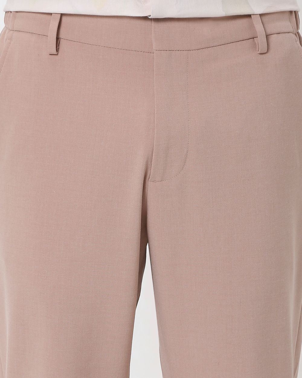Peach Slim Fit Textured Jersey Stretch Chinos Trouser