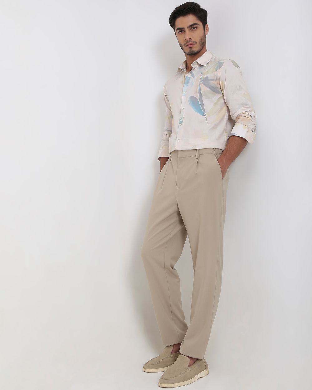 Charcoal Relaxed Tapered Fit Single Pleated Pants Trouser