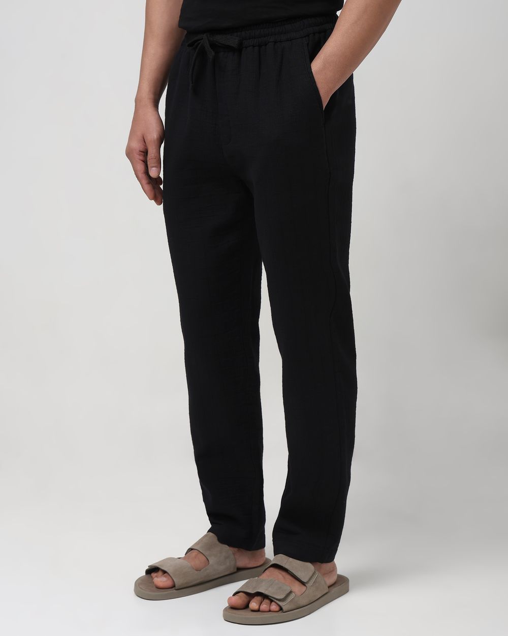 Black Relaxed Fit Drawstring Trouser