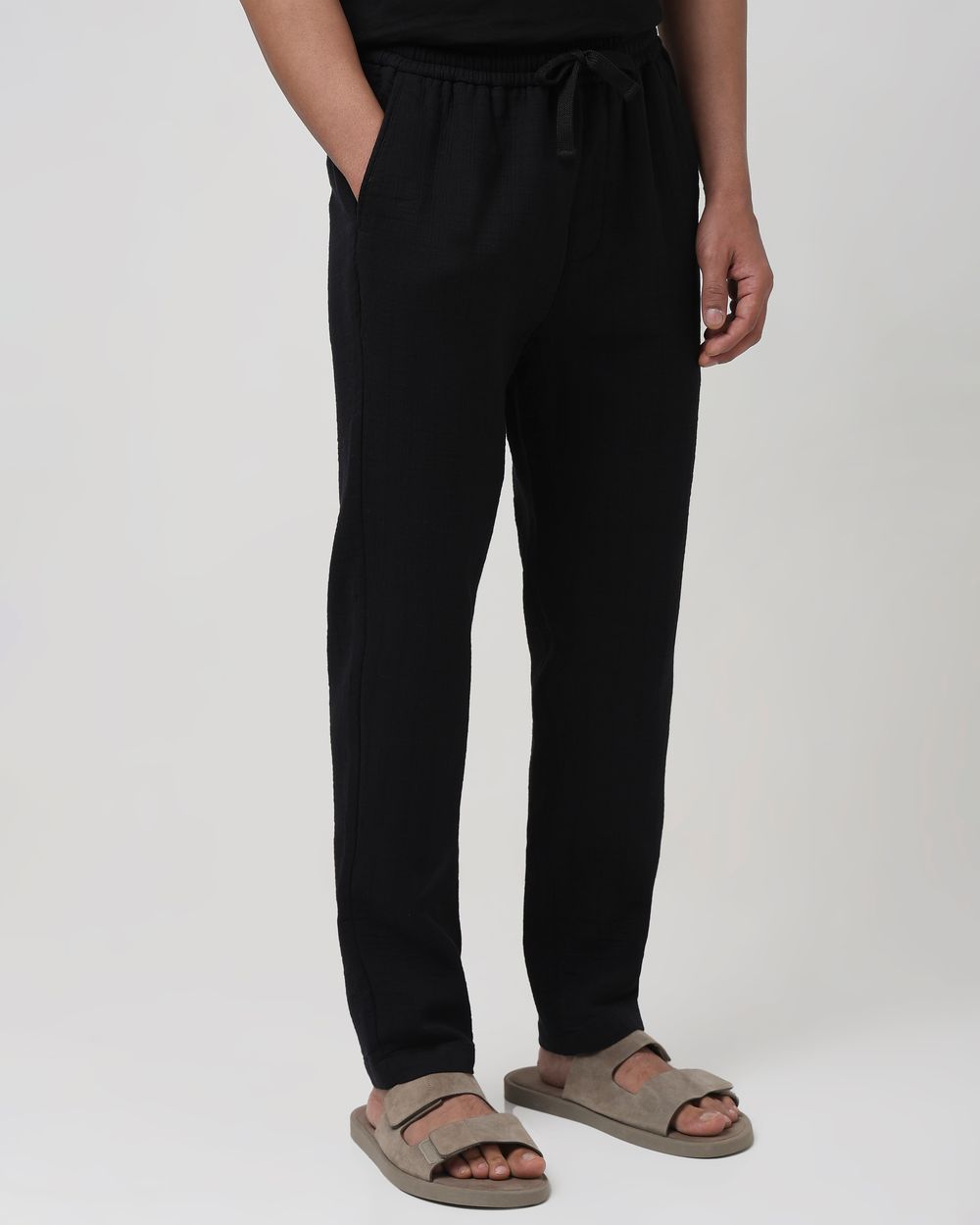 Black Relaxed Fit Drawstring Trouser