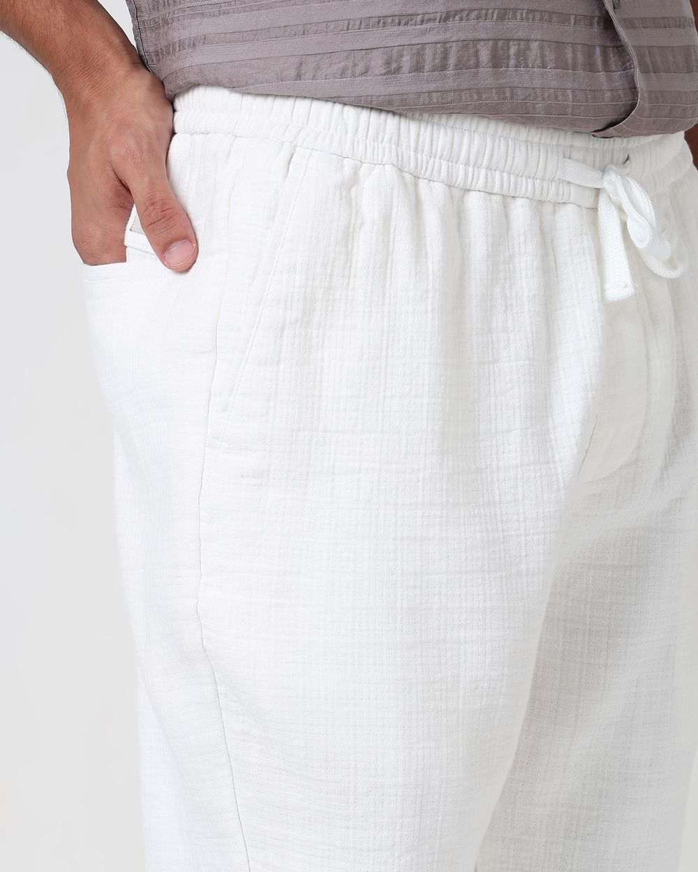 Buy Off White Relaxed Fit Drawstring Trouser Online at
