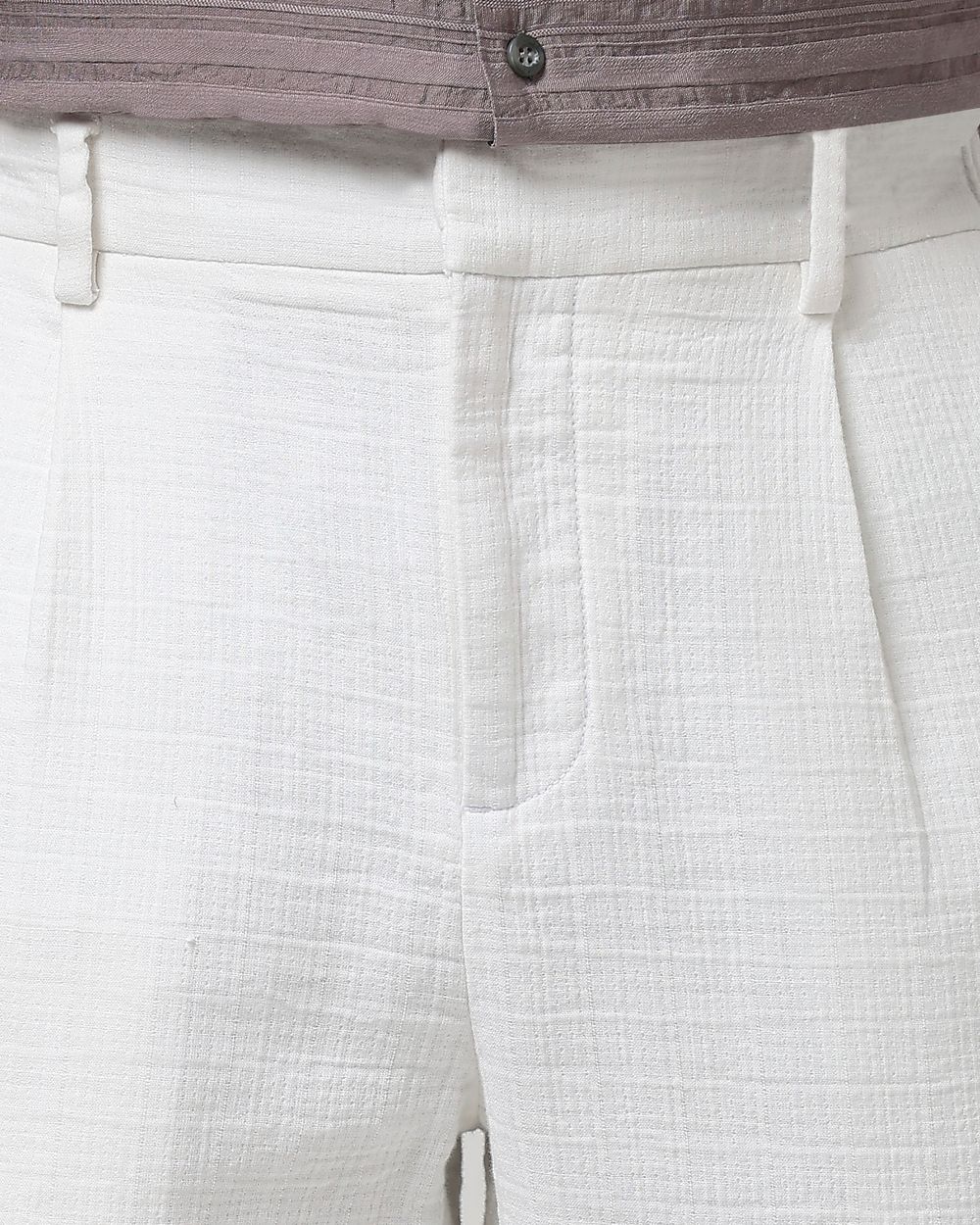 White Relaxed Tapered Fit Seersucker Single Pleat Trouser