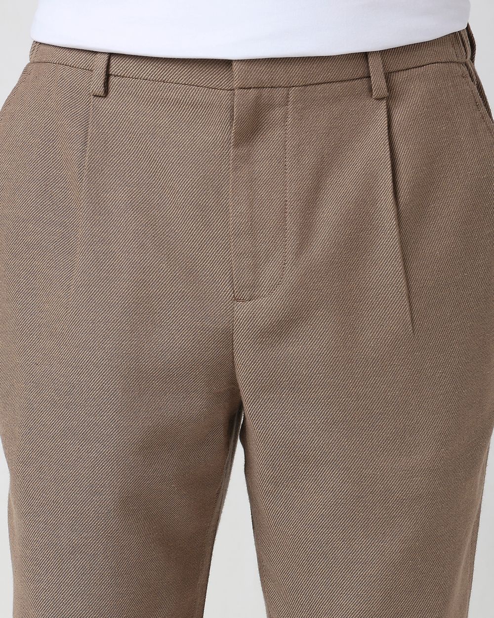 Brown Relaxed Tapered Fit Seersucker Single Pleat Trouser