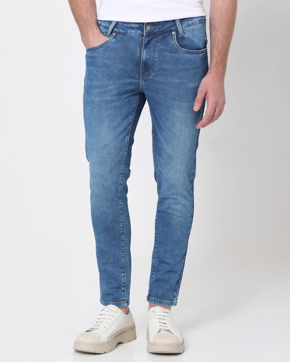Mid Blue Ankle Length Denim Deluxe Stretch Jeans