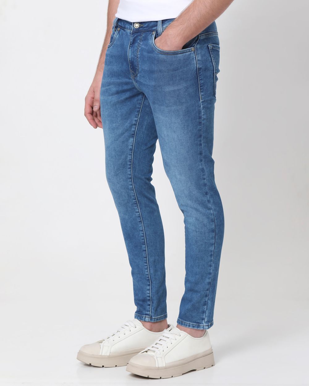 Mid Blue Ankle Length Denim Deluxe Stretch Jeans