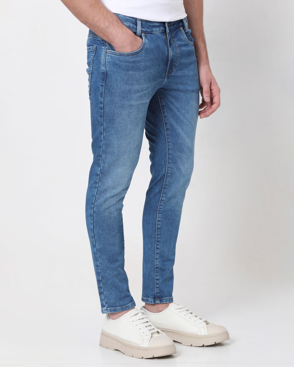 Mid Blue Ankle Length Denim Deluxe Stretch Jeans