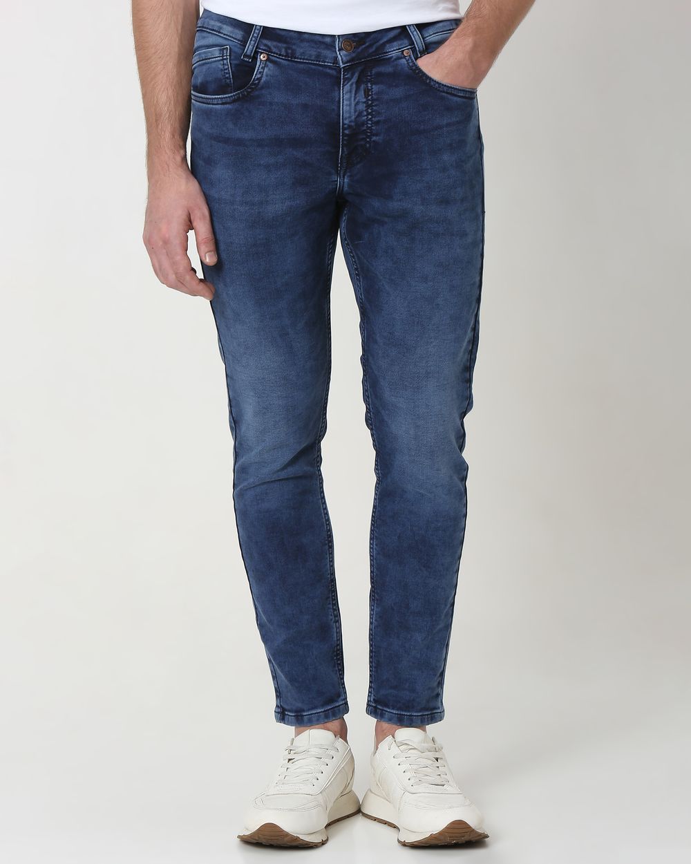Dark Indigo Blue Ankle Length Denim Deluxe Stretch Jeans