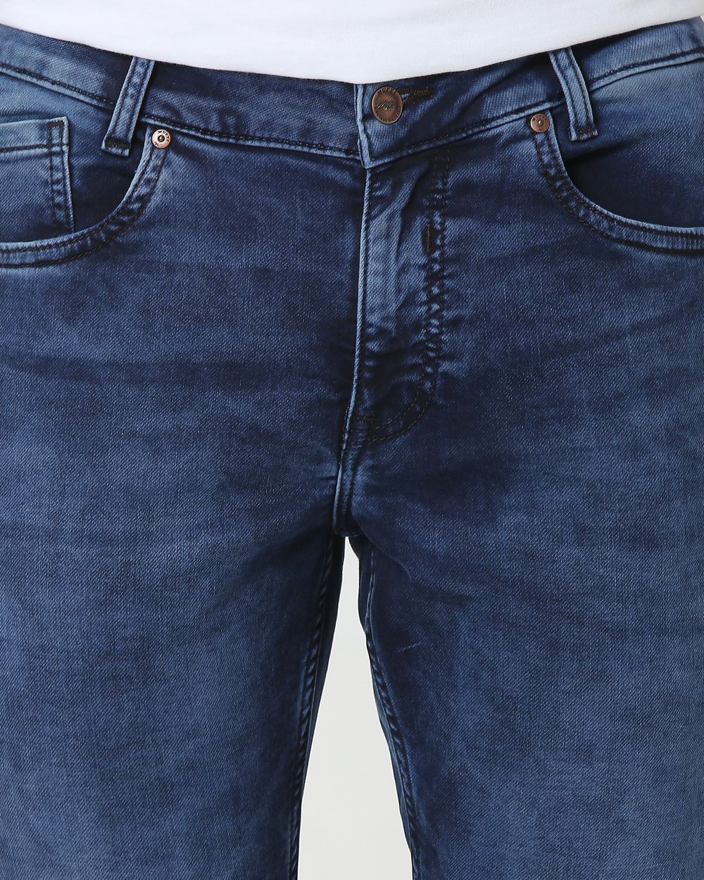 Dark Indigo Blue Ankle Length Denim Deluxe Stretch Jeans