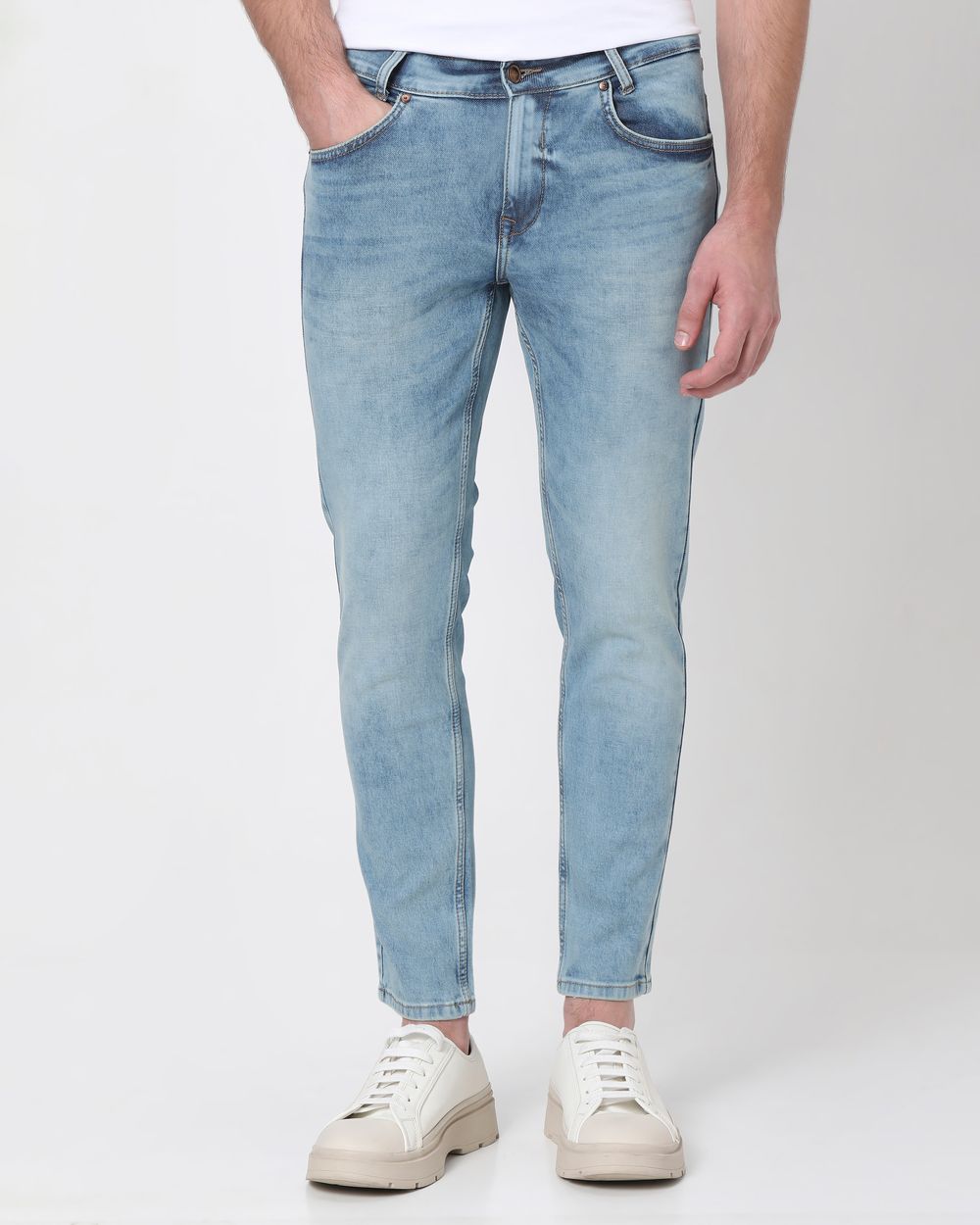 Mid Blue Ankle Length Denim Deluxe Stretch Jeans