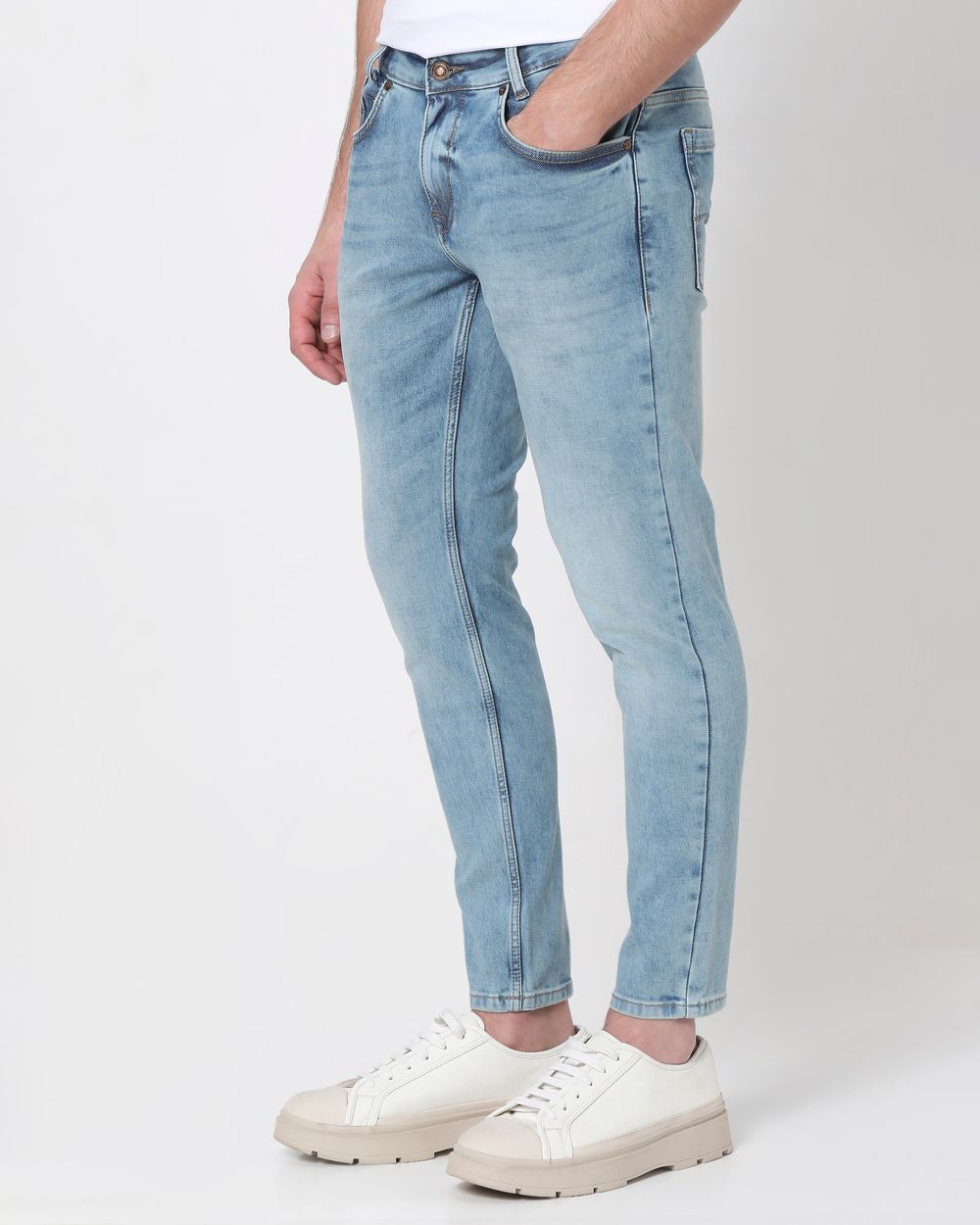 Mid Blue Ankle Length Denim Deluxe Stretch Jeans