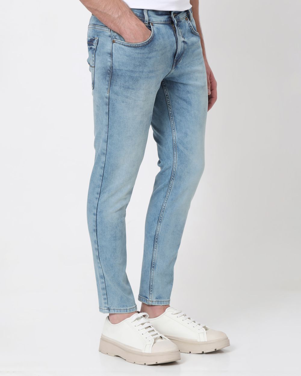 Mid Blue Ankle Length Denim Deluxe Stretch Jeans