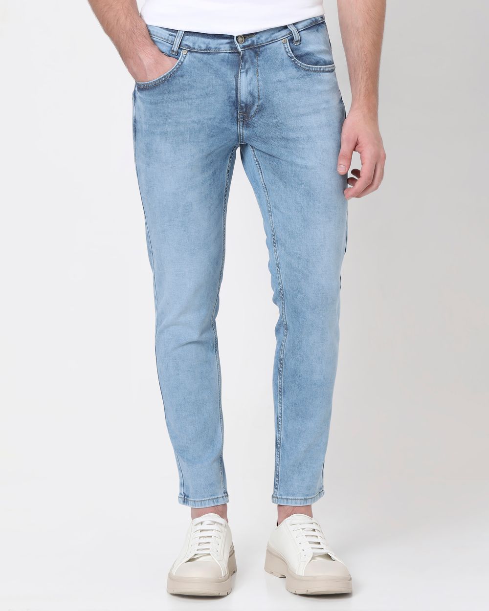 Mid Blue Ankle Length Denim Deluxe Stretch Jeans