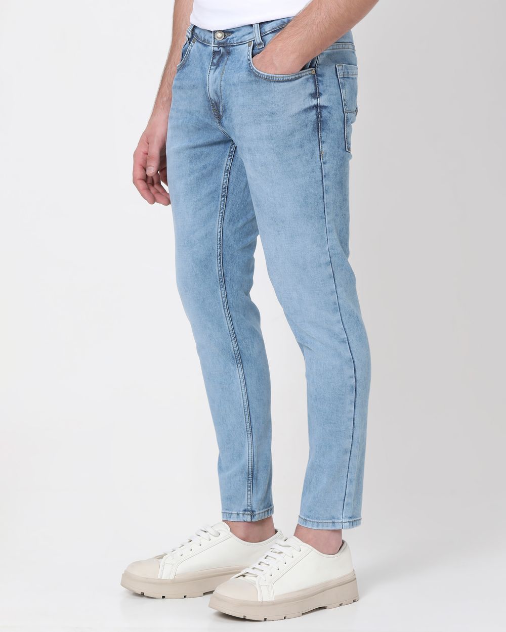 Mid Blue Ankle Length Denim Deluxe Stretch Jeans