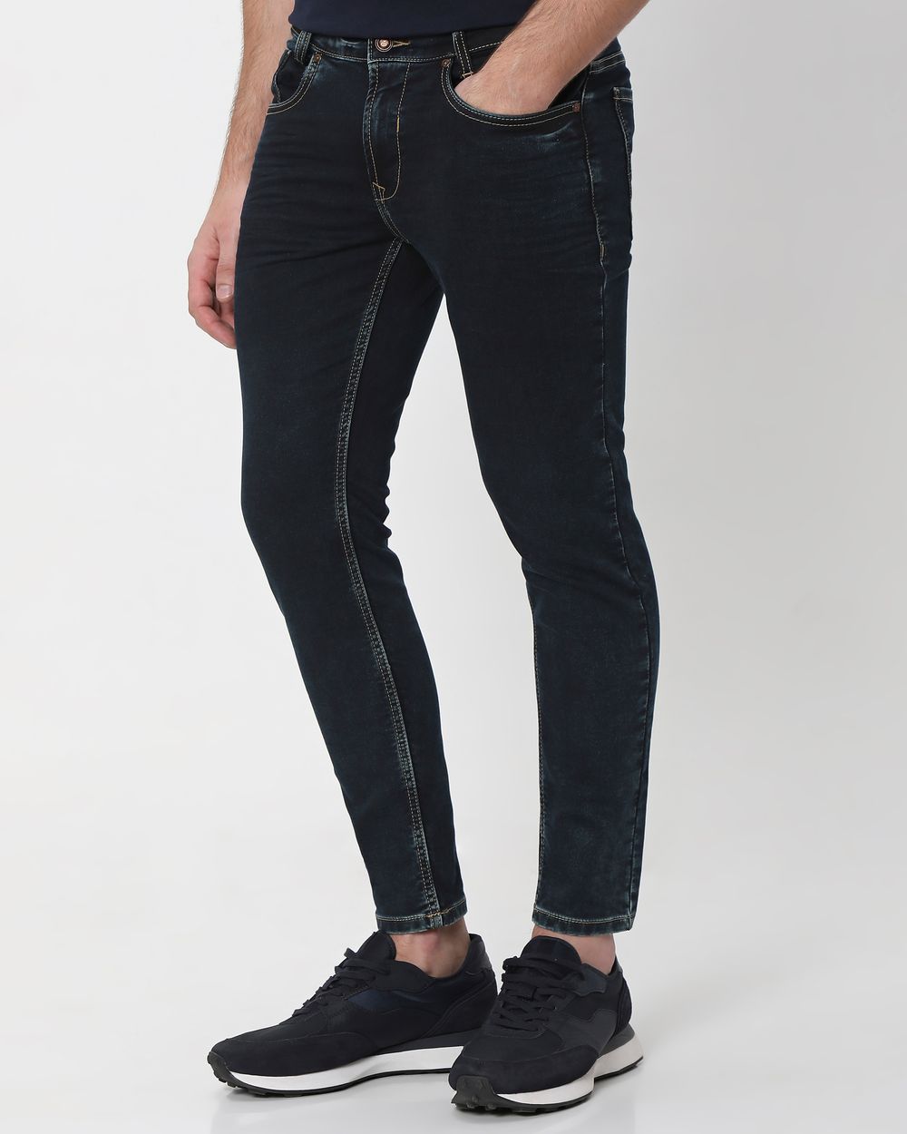 Blue Black Ankle Length Denim Deluxe Stretch Jeans