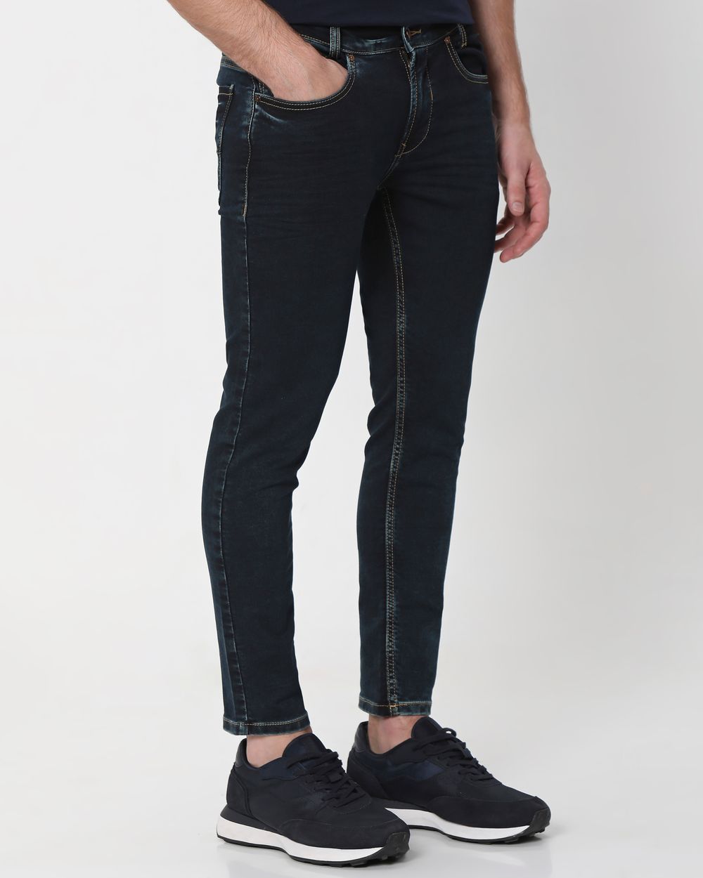 Blue Black Ankle Length Denim Deluxe Stretch Jeans