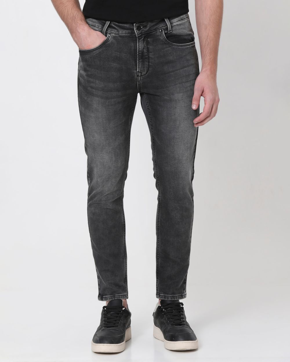 Grey Ankle Length Denim Deluxe Stretch Jeans