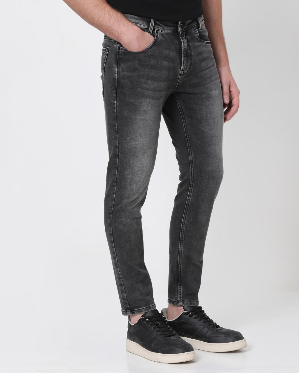 Grey Ankle Length Denim Deluxe Stretch Jeans