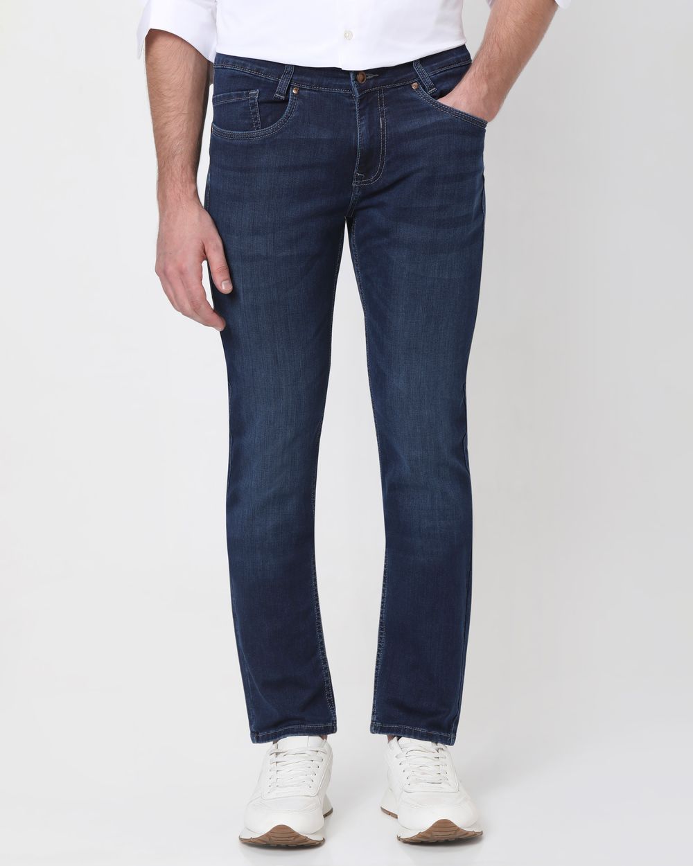 Dark Indigo Blue Narrow Fit Denim Deluxe Stretch Jeans