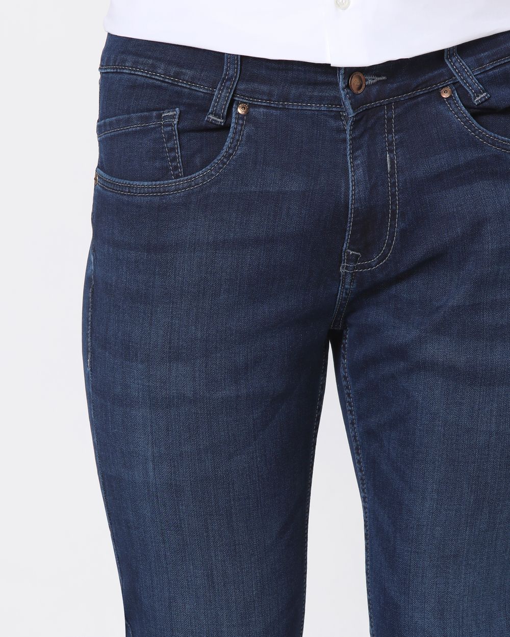 Dark Indigo Blue Narrow Fit Denim Deluxe Stretch Jeans