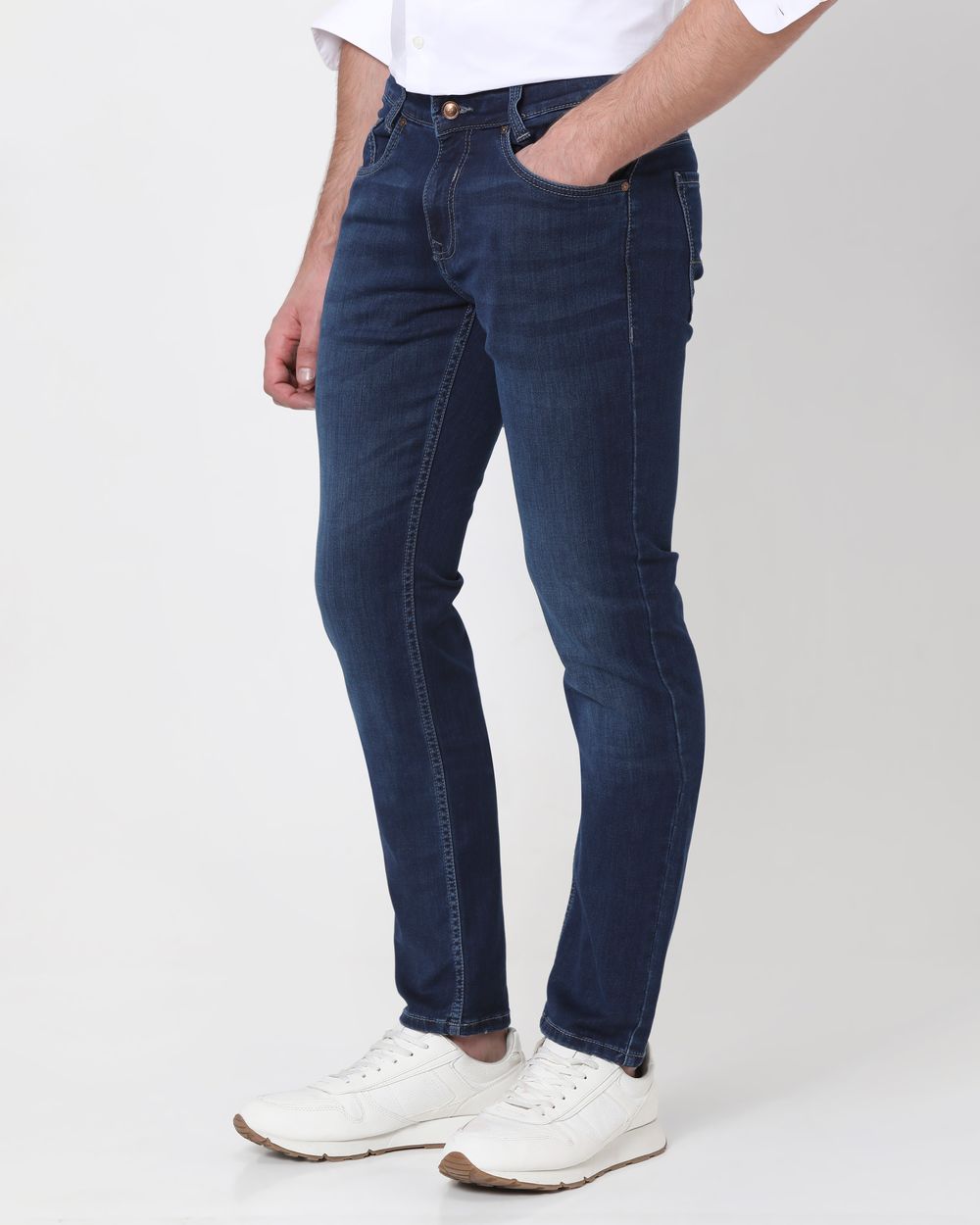 Dark Indigo Blue Narrow Fit Denim Deluxe Stretch Jeans
