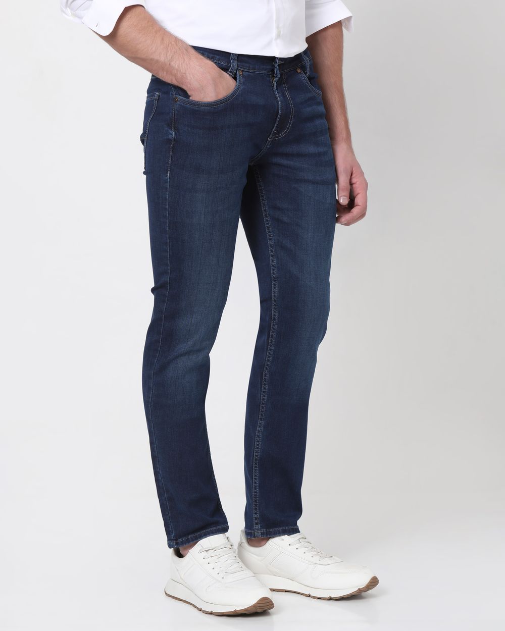 Dark Indigo Blue Narrow Fit Denim Deluxe Stretch Jeans