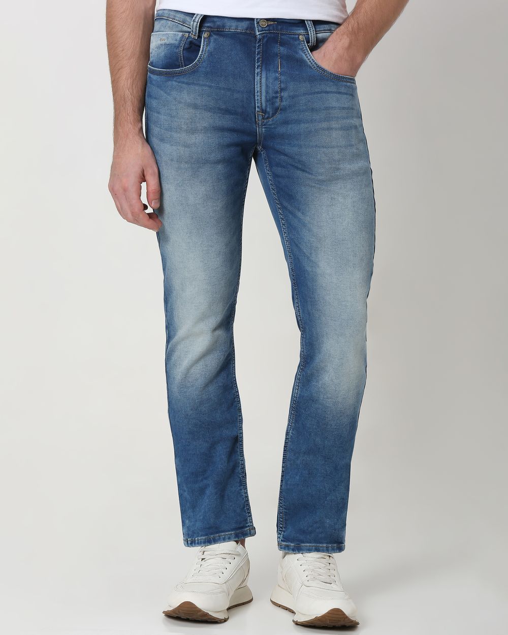Mid Blue Narrow Fit Denim Deluxe Stretch Jeans