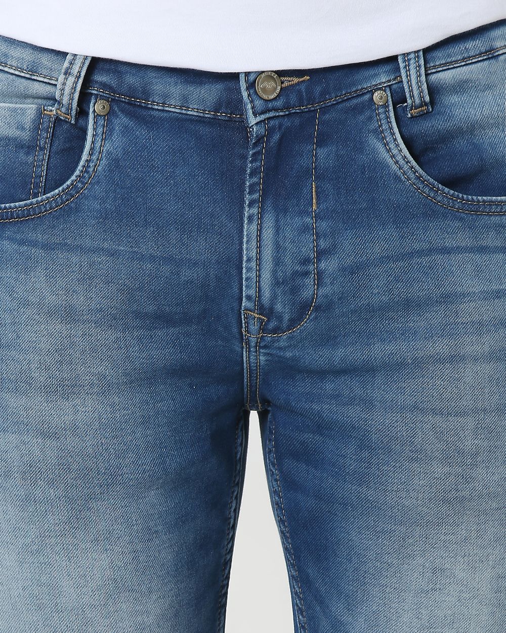 Mid Blue Narrow Fit Denim Deluxe Stretch Jeans