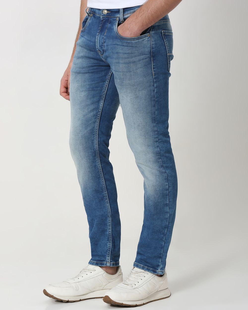 Mid Blue Narrow Fit Denim Deluxe Stretch Jeans