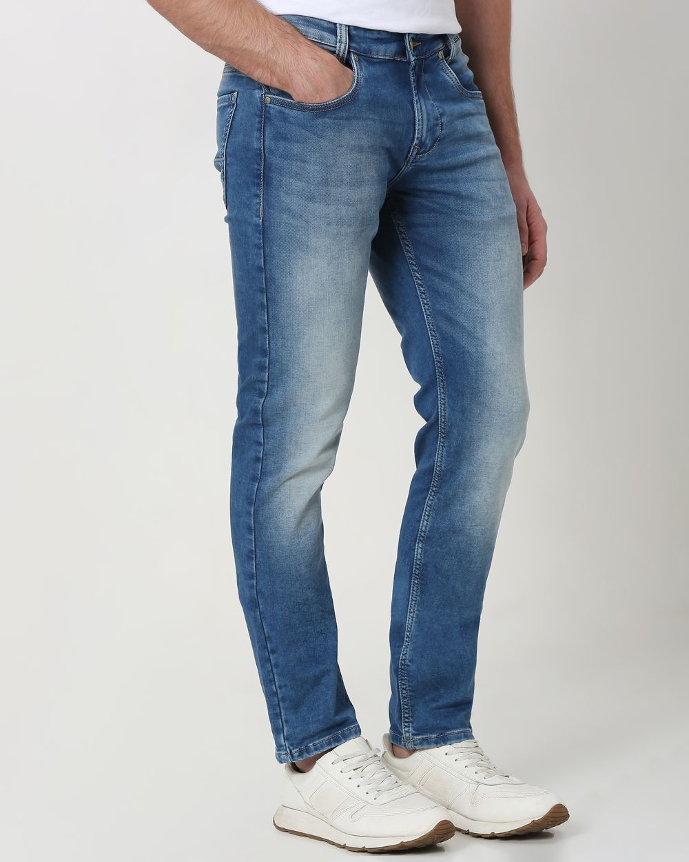 Mid Blue Narrow Fit Denim Deluxe Stretch Jeans