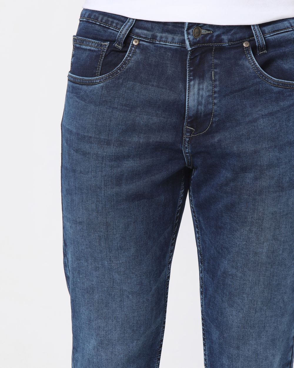 Dark Indigo Blue Straight Fit Denim Deluxe Stretch Jeans