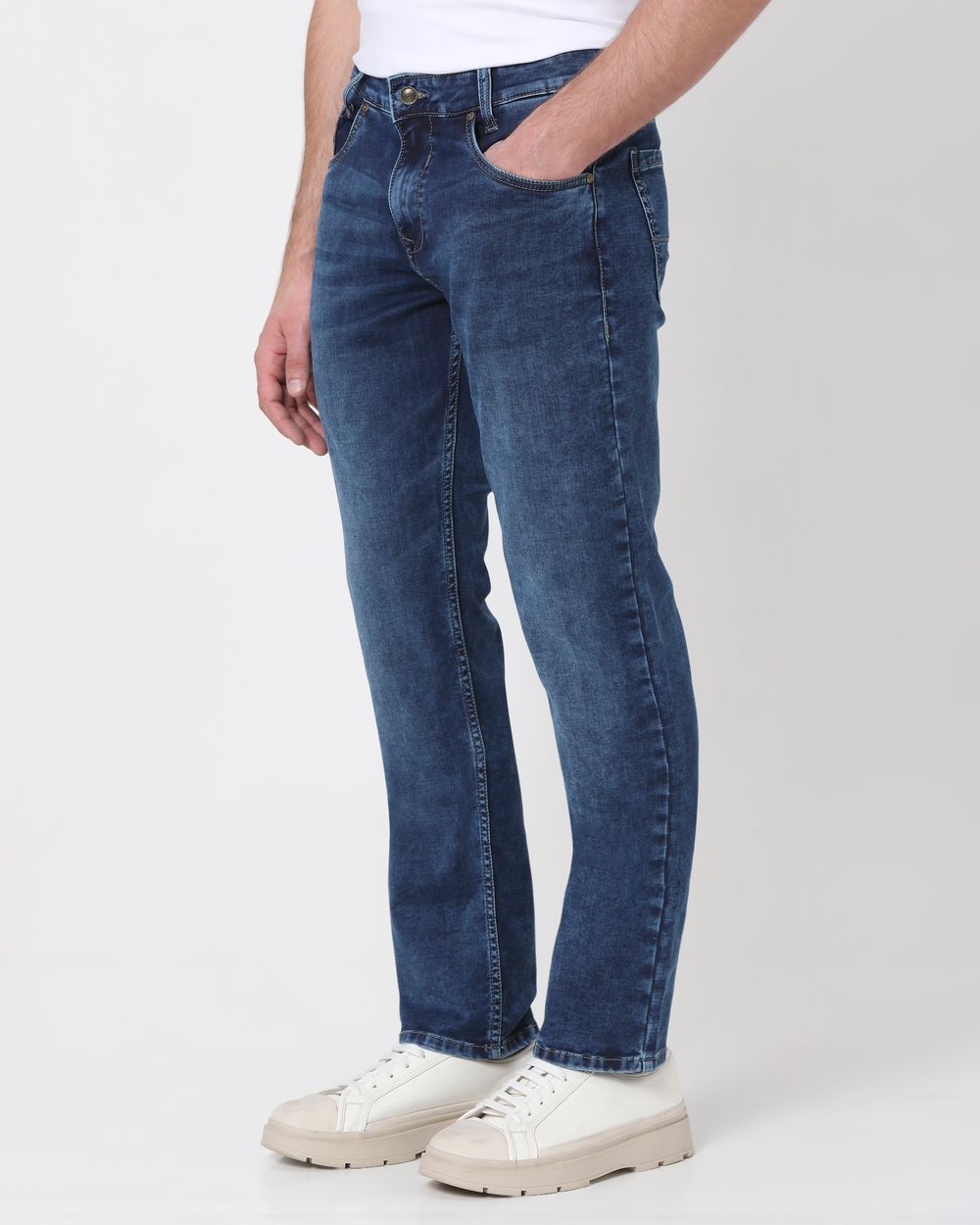 Dark Indigo Blue Straight Fit Denim Deluxe Stretch Jeans
