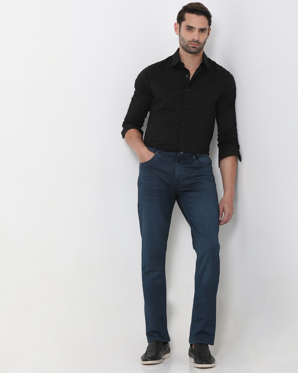 Deep Indigo Blue Straight Fit Denim Deluxe Stretch Jeans