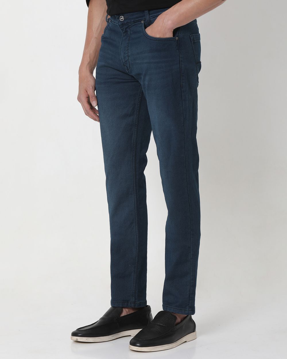 Deep Indigo Blue Straight Fit Denim Deluxe Stretch Jeans