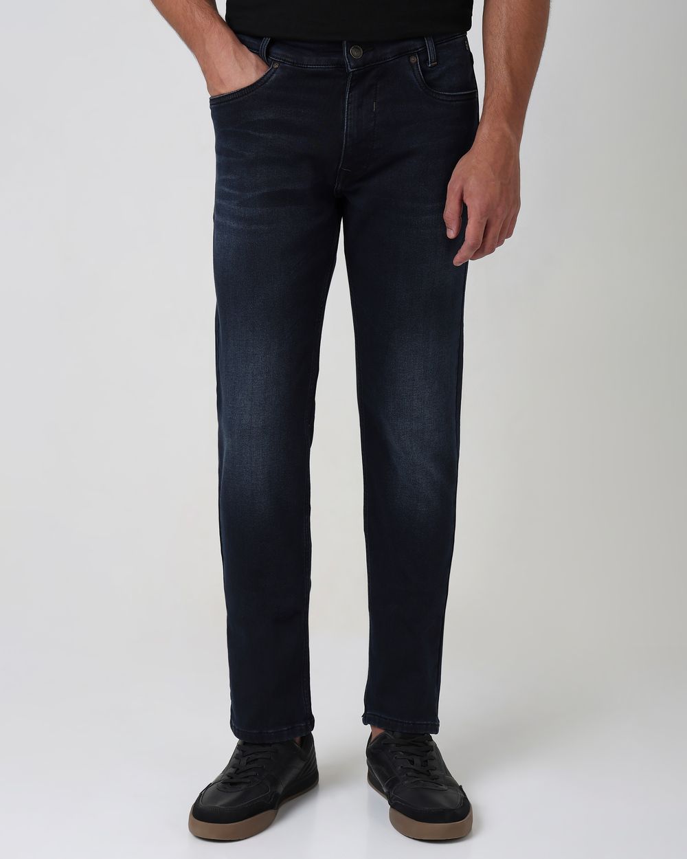 Blue Black Straight Fit Denim Deluxe Stretch Jeans