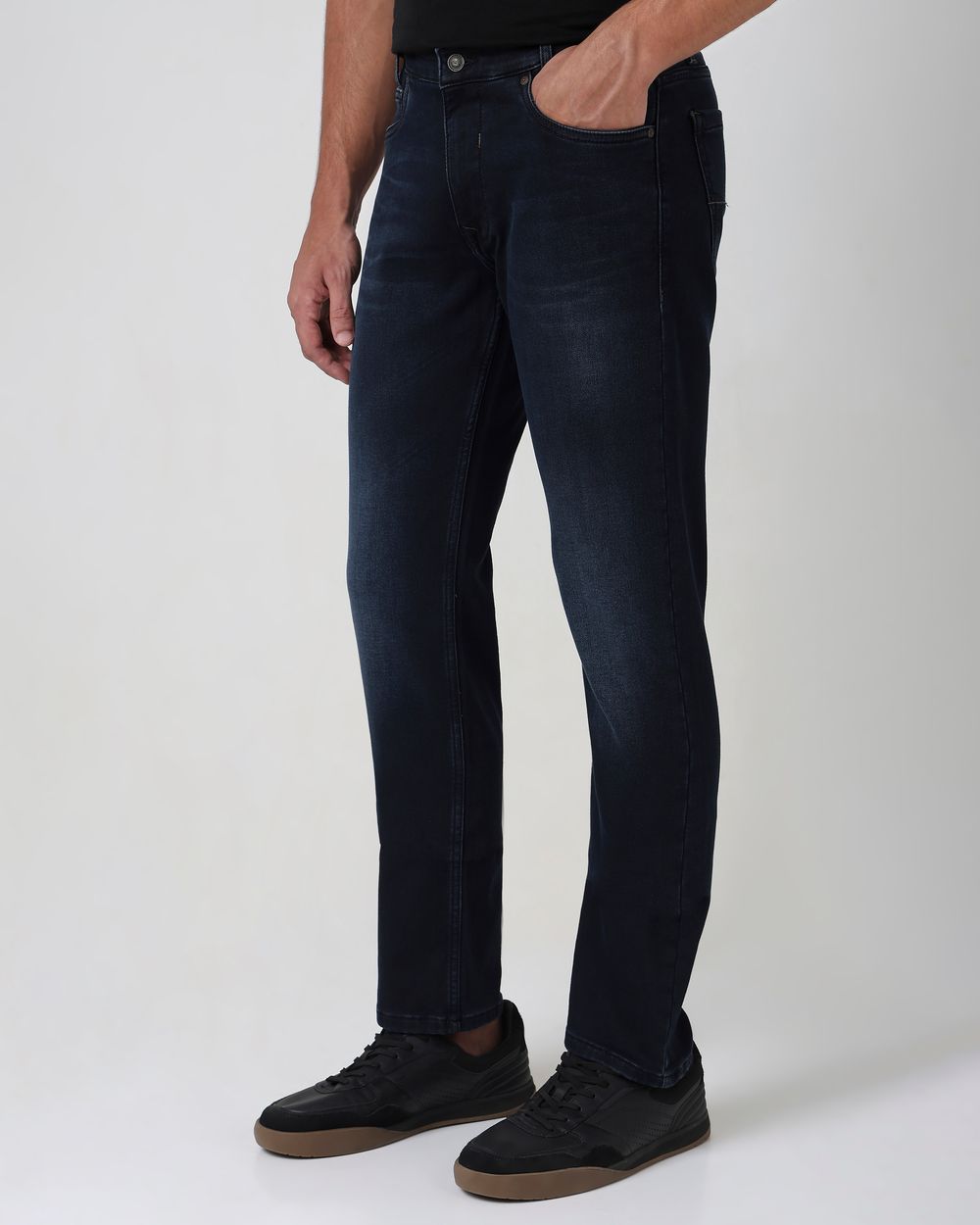 Blue Black Straight Fit Denim Deluxe Stretch Jeans