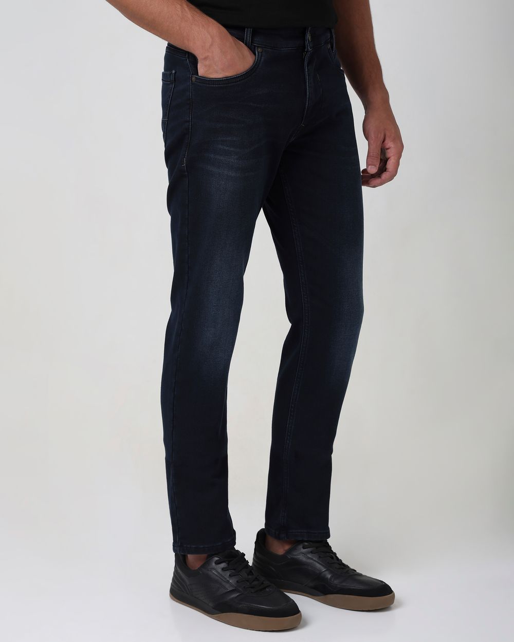 Blue Black Straight Fit Denim Deluxe Stretch Jeans