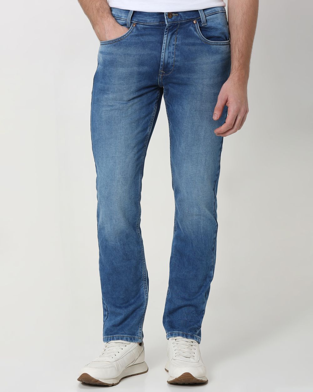 Mid Blue Straight Fit Denim Deluxe Stretch Jeans