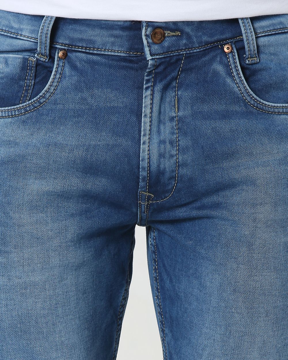 Mid Blue Straight Fit Denim Deluxe Stretch Jeans