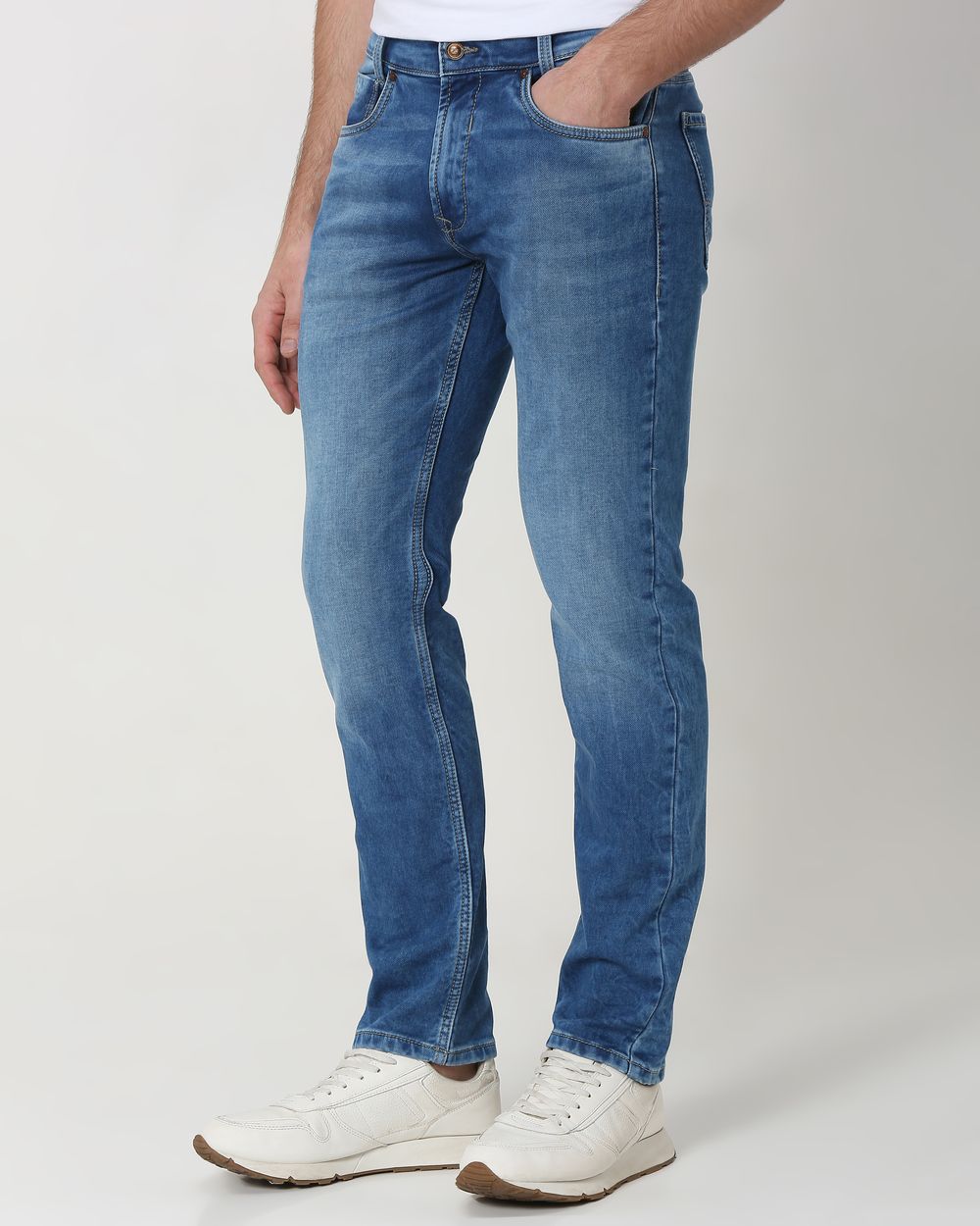 Mid Blue Straight Fit Denim Deluxe Stretch Jeans